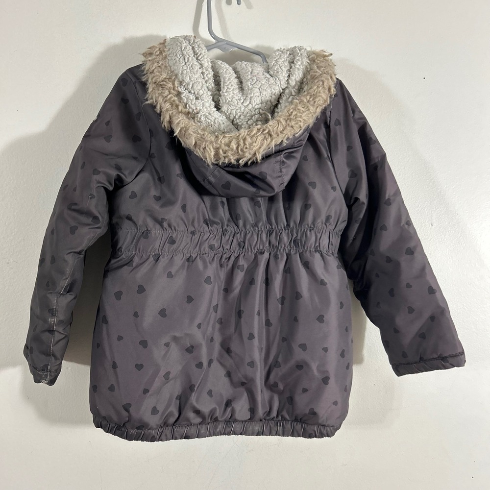 OshKosh B'gosh Parka Kids Size 6 Gray Heart Print Fleece Hooded Winter Coat - Picture 11 of 15